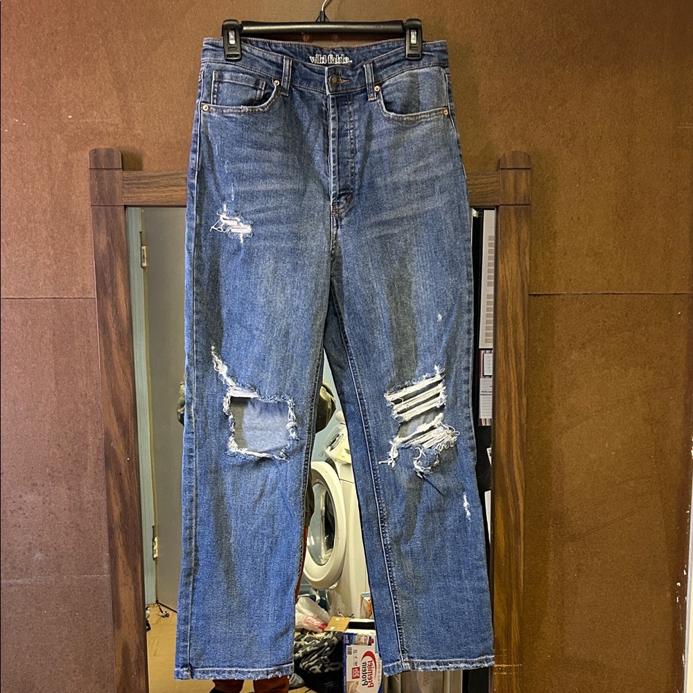 Distressed Wild Fable High Rise Straight Blue Jeans